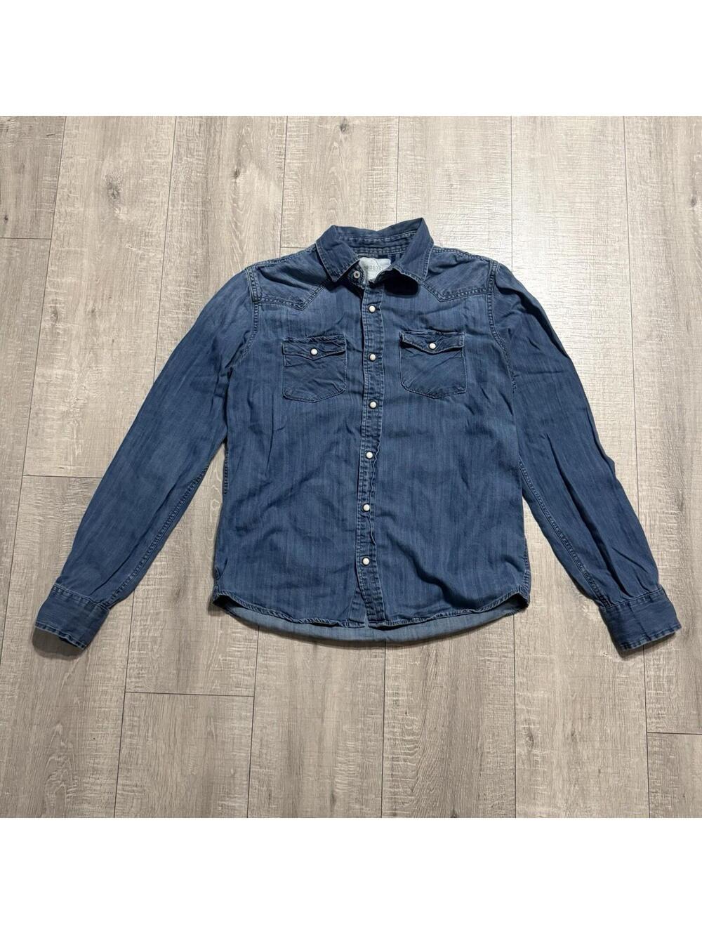 Aeropostale Denim 2014 Western Shirt Blue Pearl Snap Long Sleeve Cowboy Men S - Picture 2 of 8